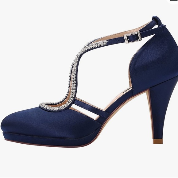 HP🎉 ERIJUNIOR - NWOT Navy Satin Rhinestone Pumps - Picture 5 of 8